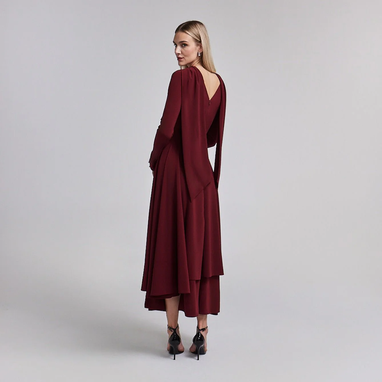 Asymmetric Crepe Tie-Scarf Layer Dress - Image 4