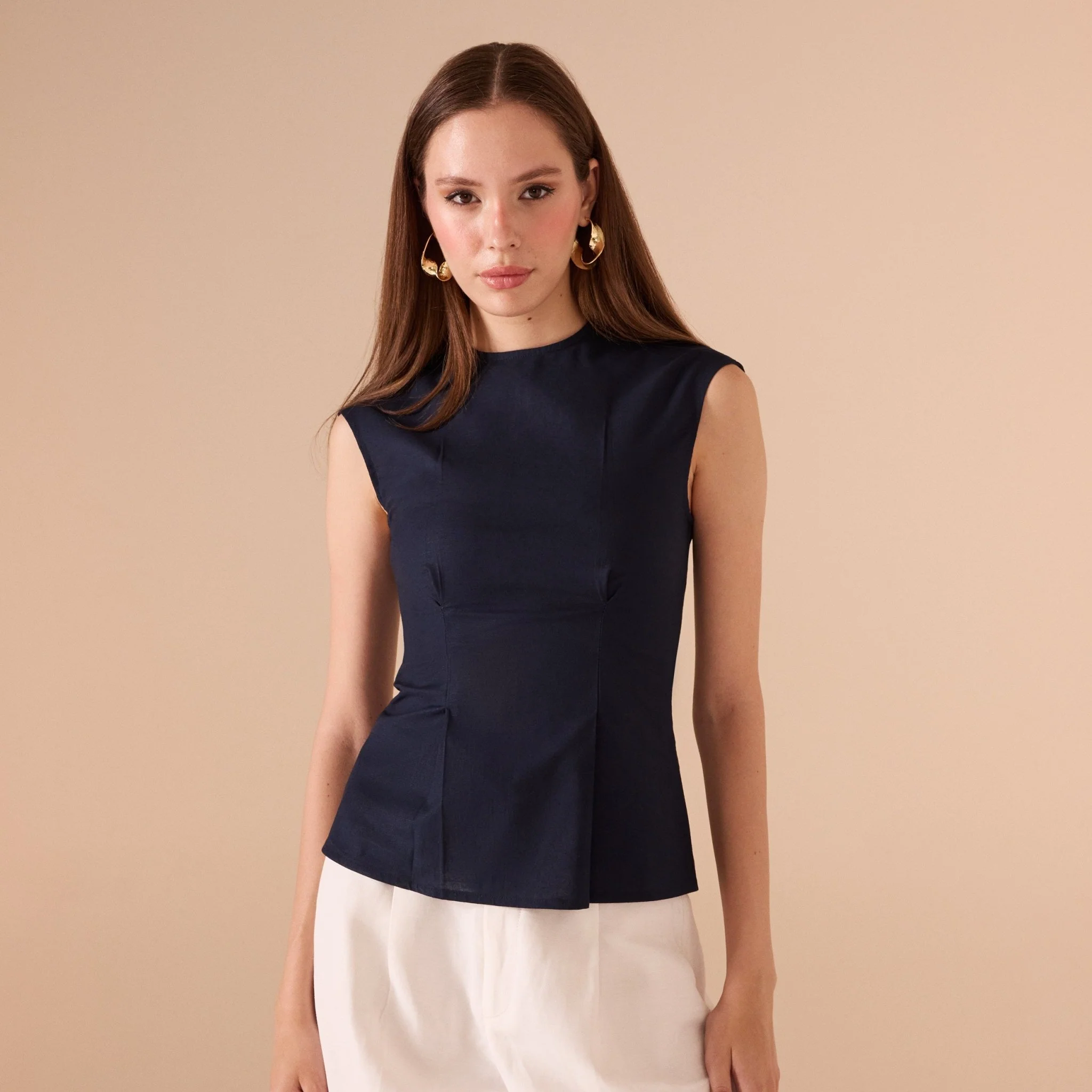 Cap Sleeve Cotton Linen Blend Top - Image 4
