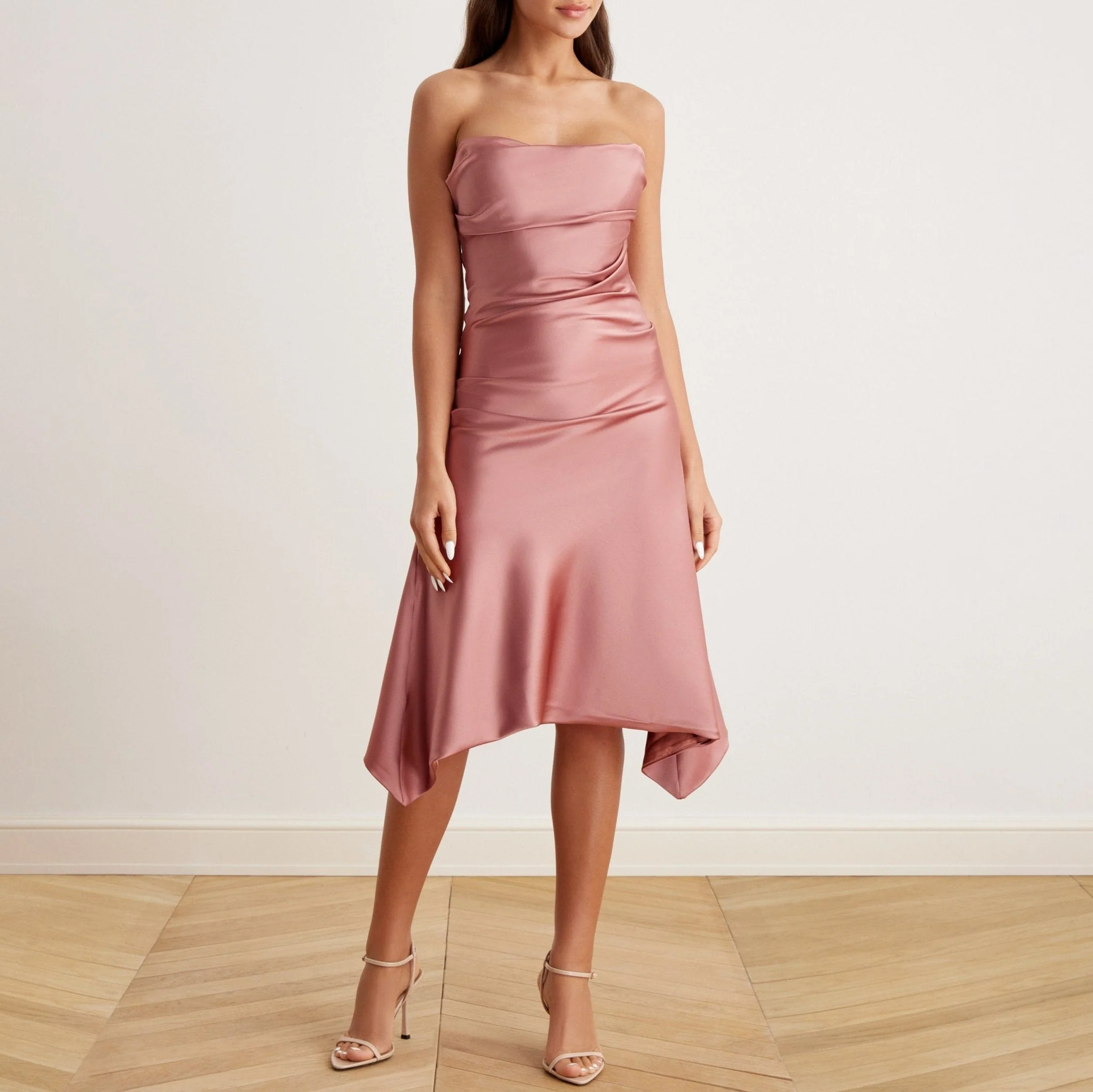 Satin Strapless Midi Dress - Image 6