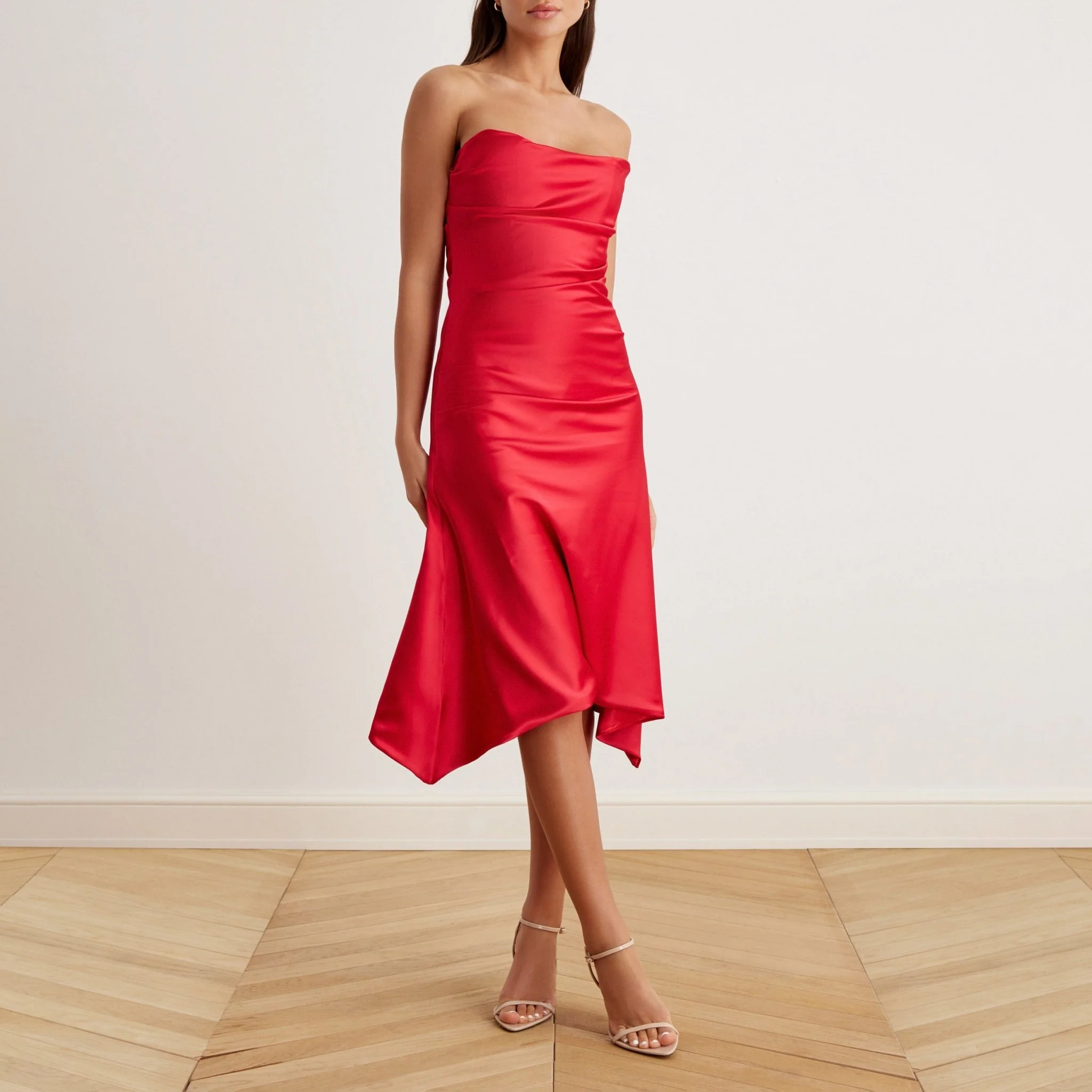 Satin Strapless Midi Dress - Image 7