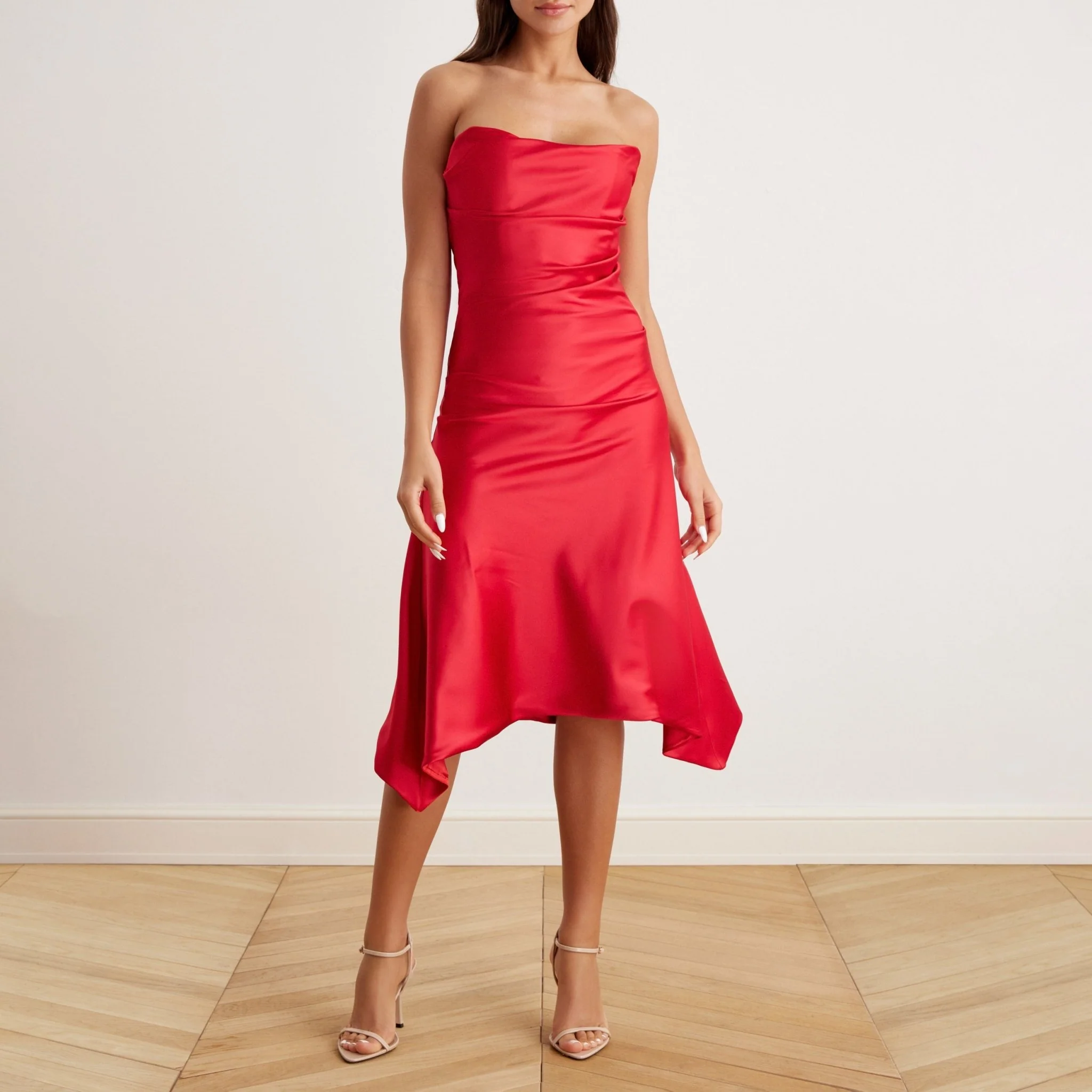 Satin Strapless Midi Dress - Image 8