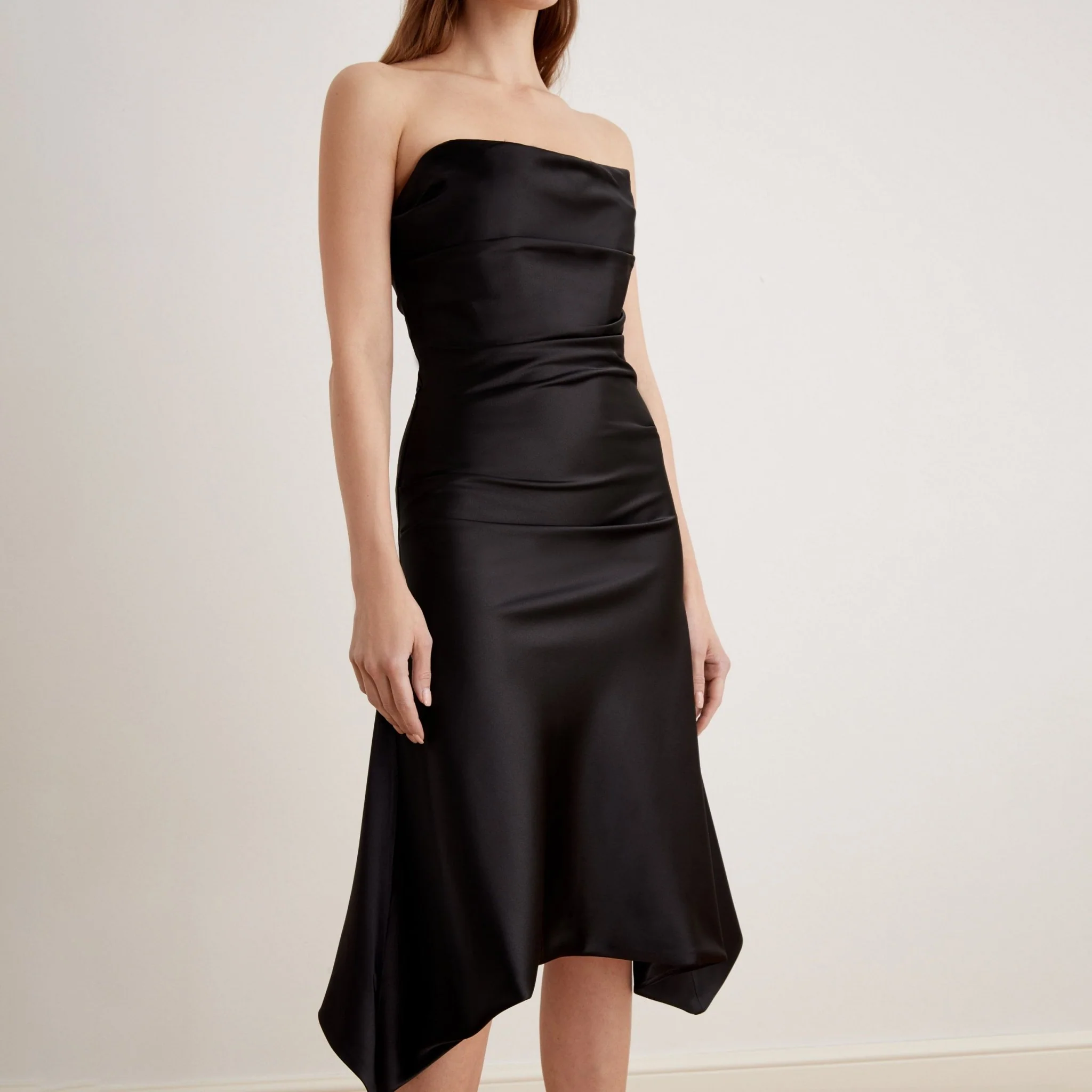 Satin Strapless Midi Dress - Image 9