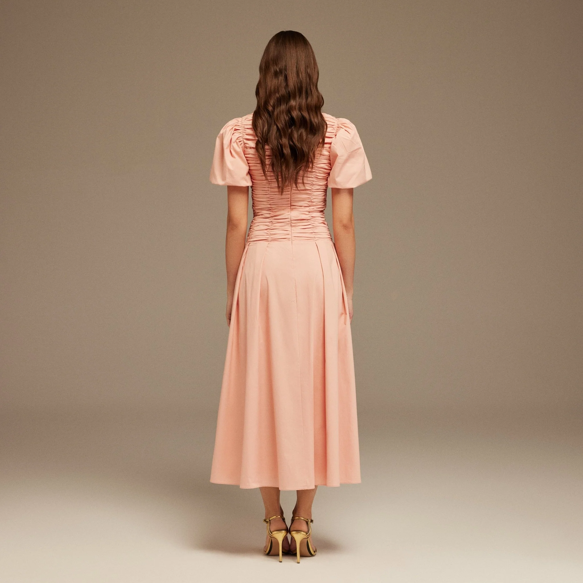 Pink Draped Top Short Sleeve Midi Dress - Image 3