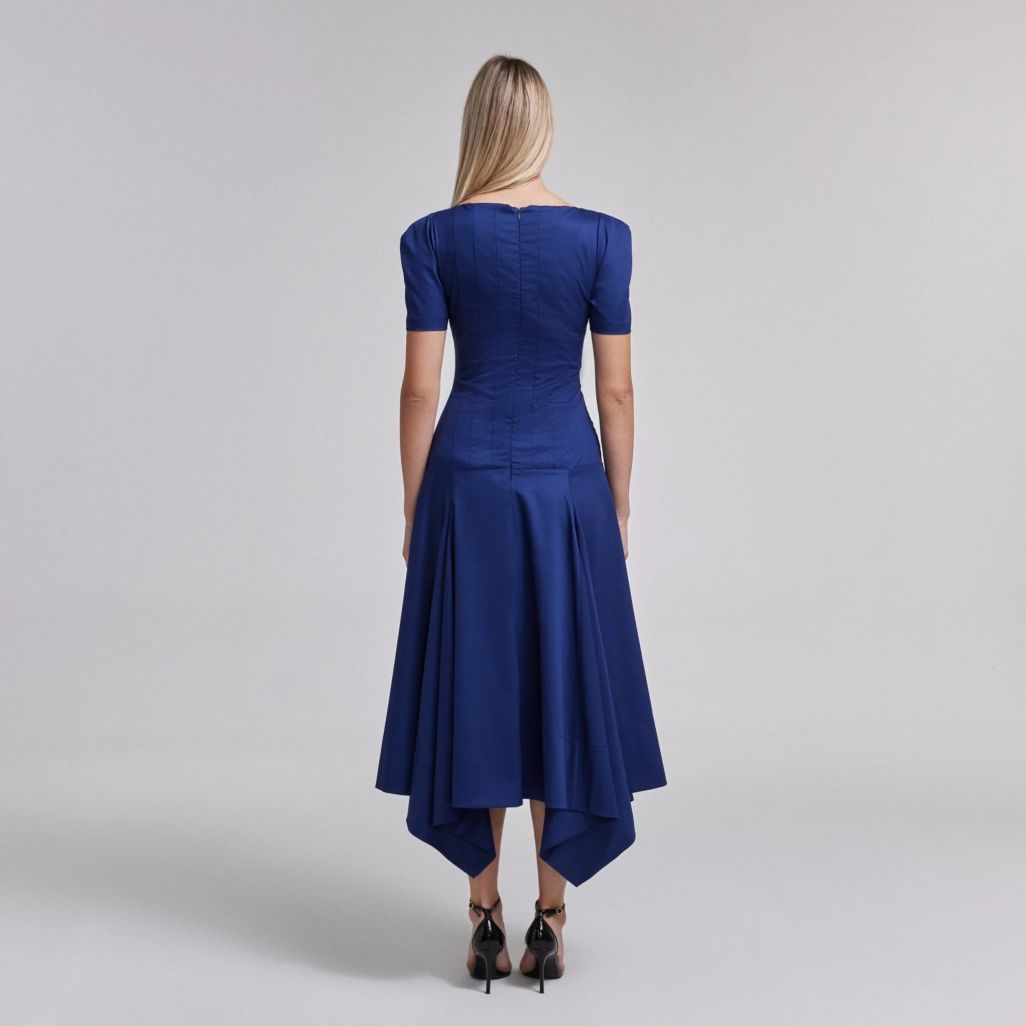 Fitted Waist Flared Twill Midi Dress - Image 3