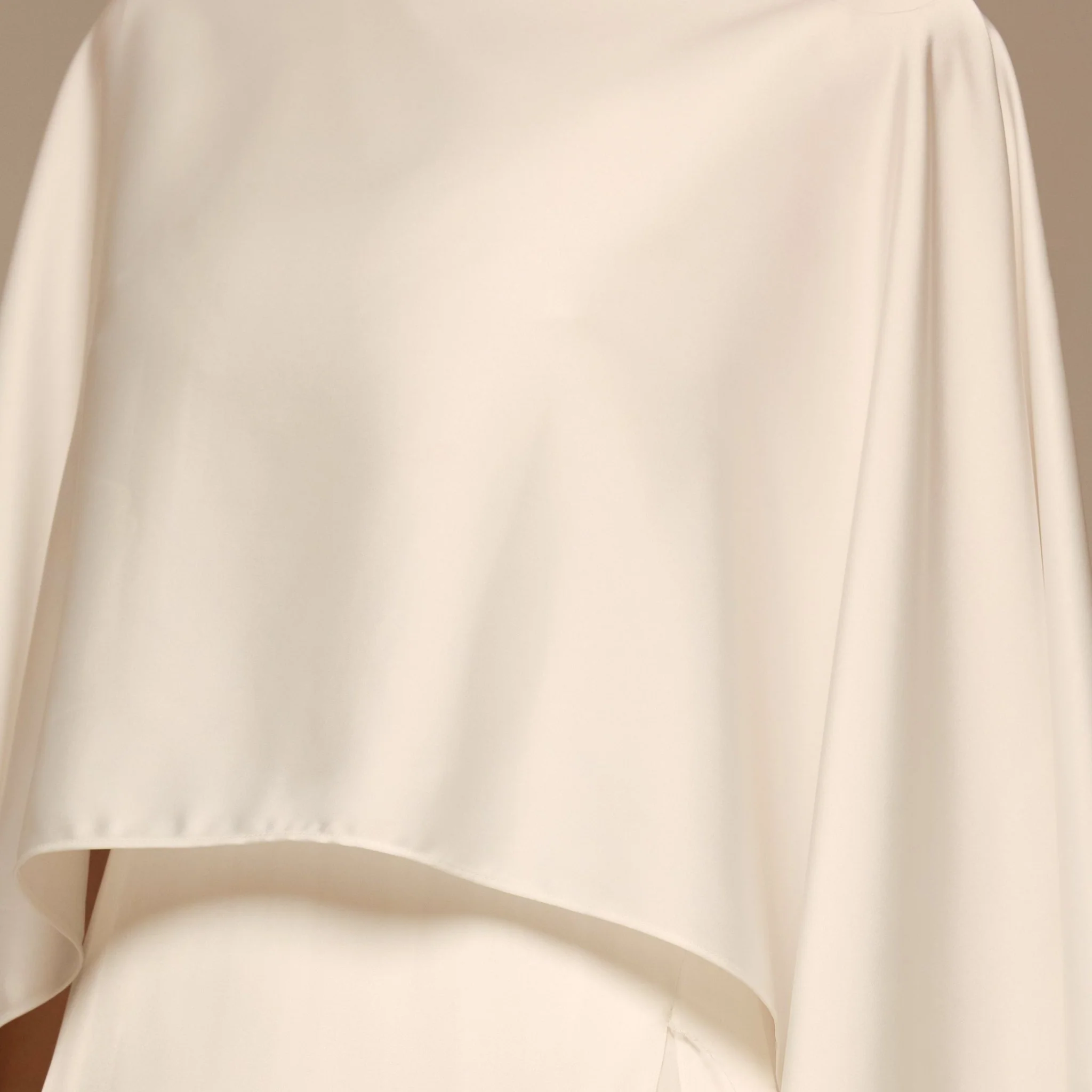 Ivory Satin Dress with Cape Sleeves - Image 4