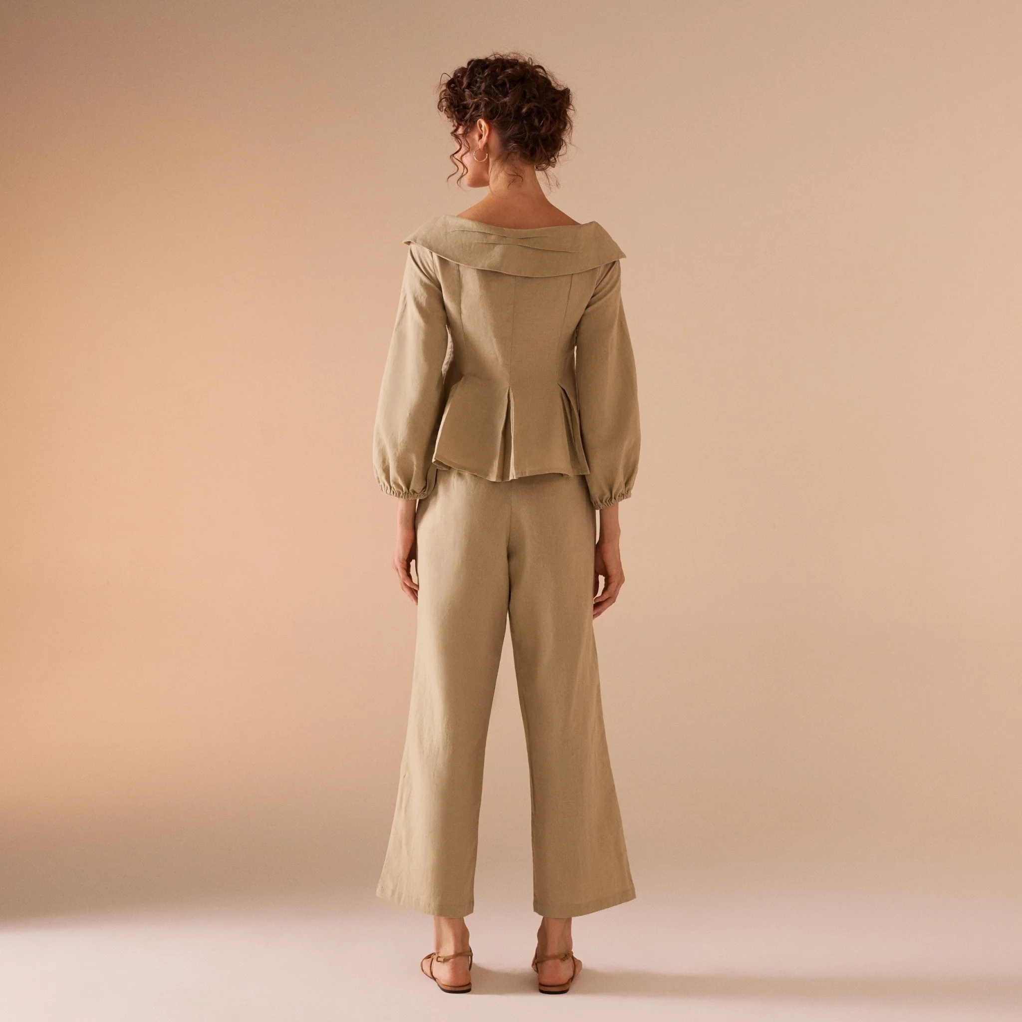 Khaki Linen Top with Chest Detail - Image 3