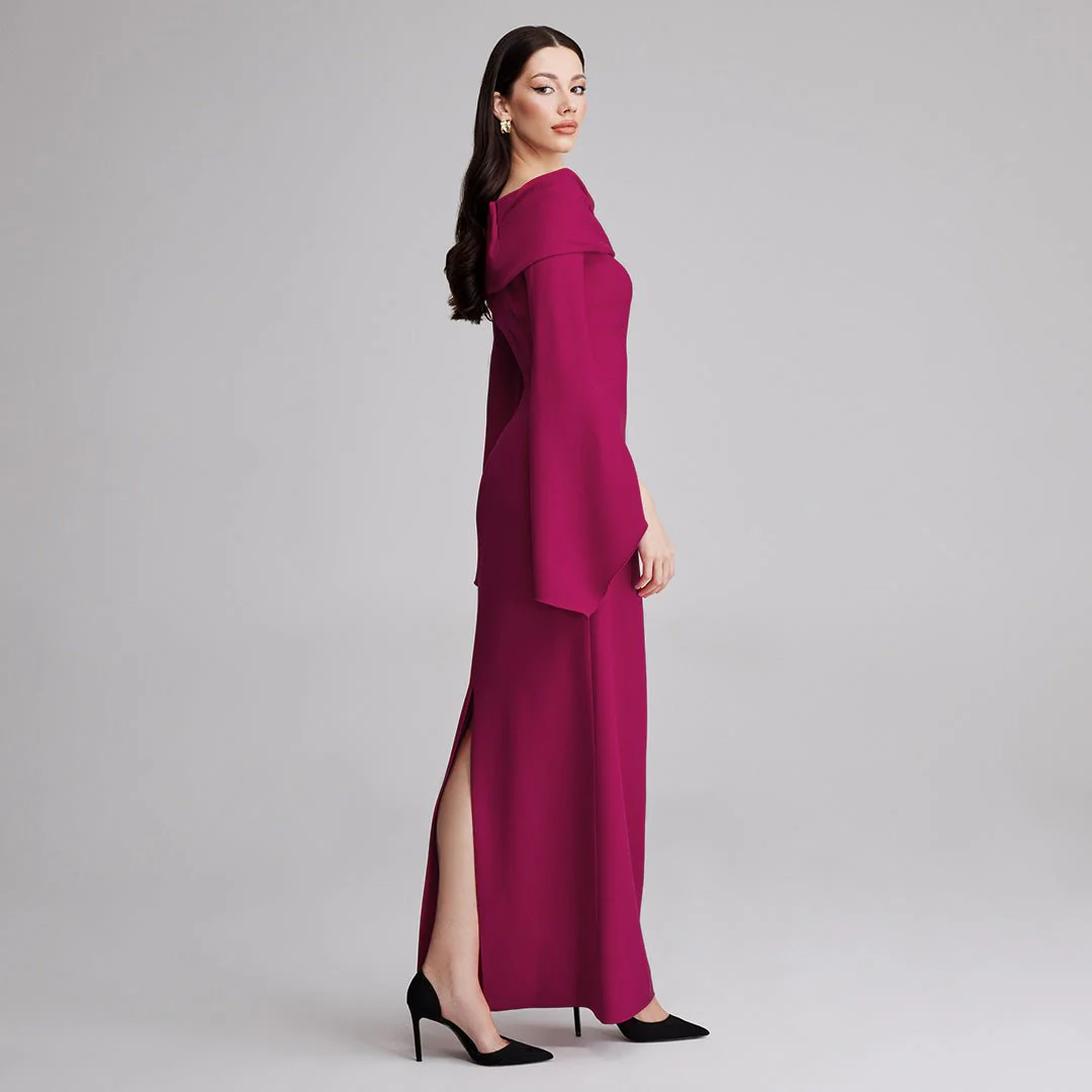 Draped Off Shoulder Crepe Maxi Dress - Image 3
