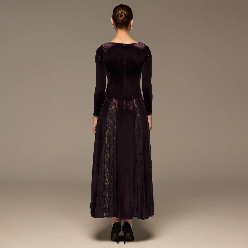 Plum Velvet Maxi Dress with Lace Godets - Image 4