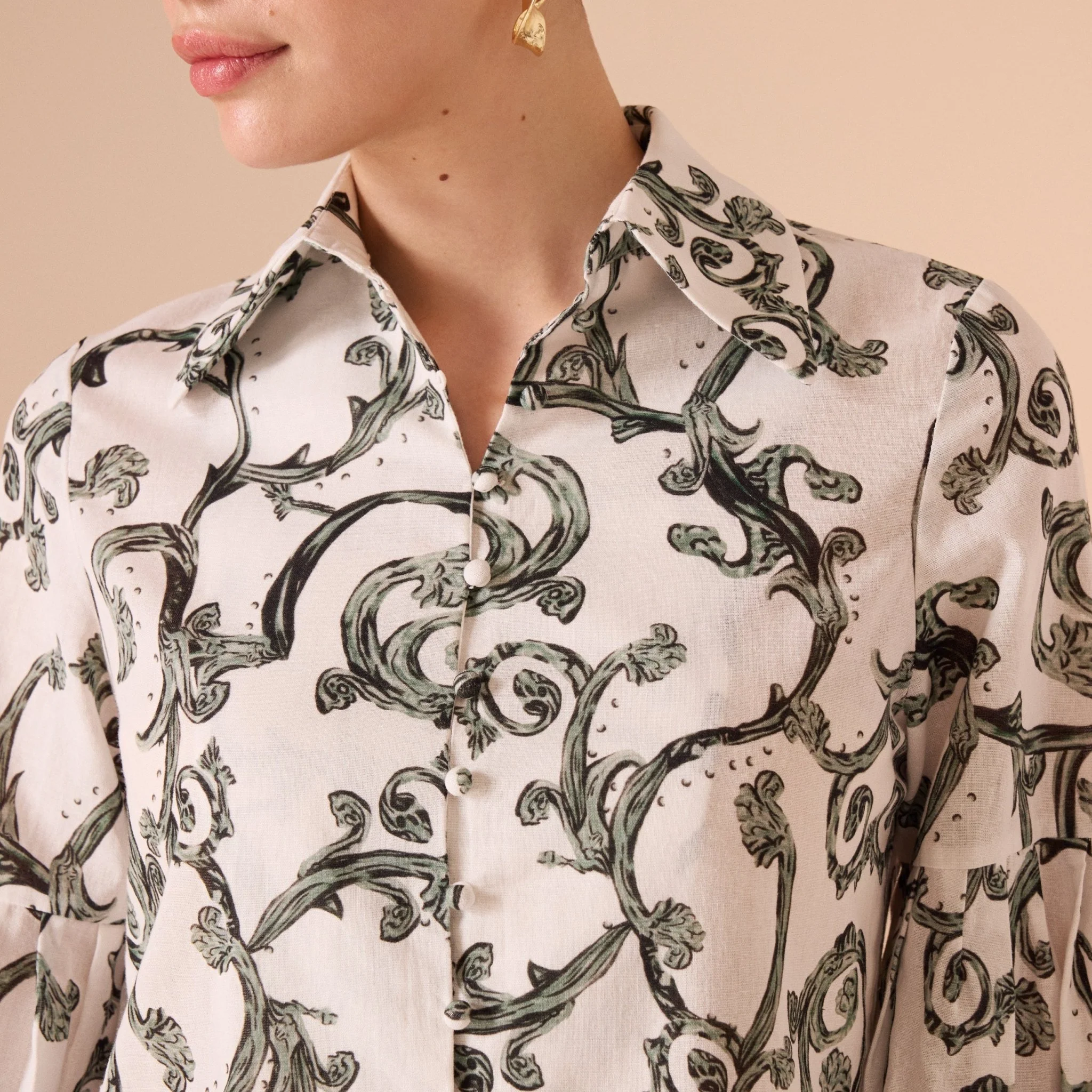 White Printed Linen Shirt - Image 3
