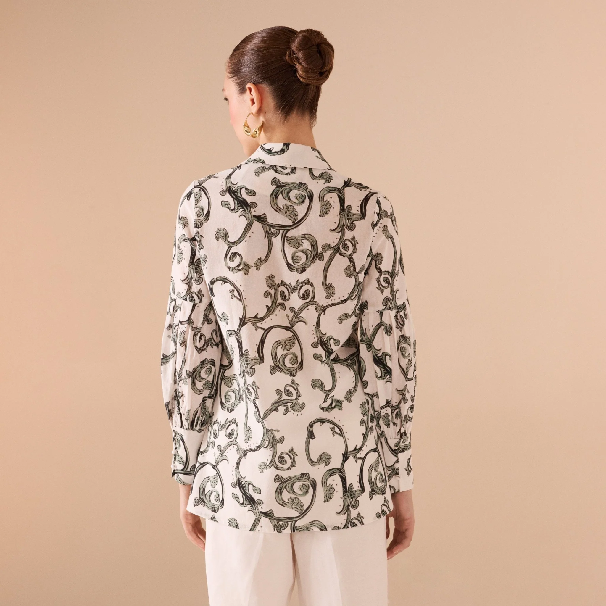 White Printed Linen Shirt - Image 4