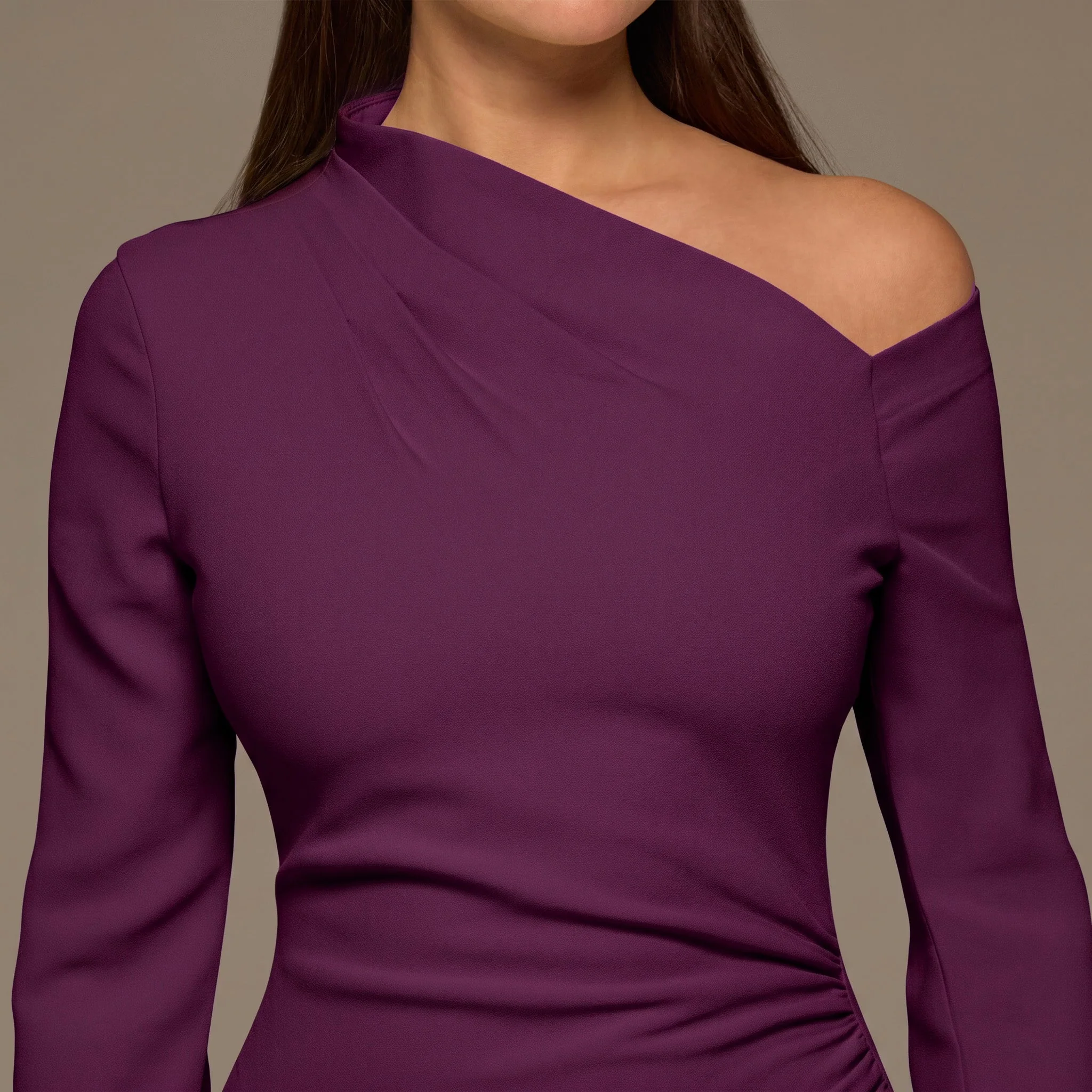 Plum Bare shoulder Crepe Maxi Dress - Image 3