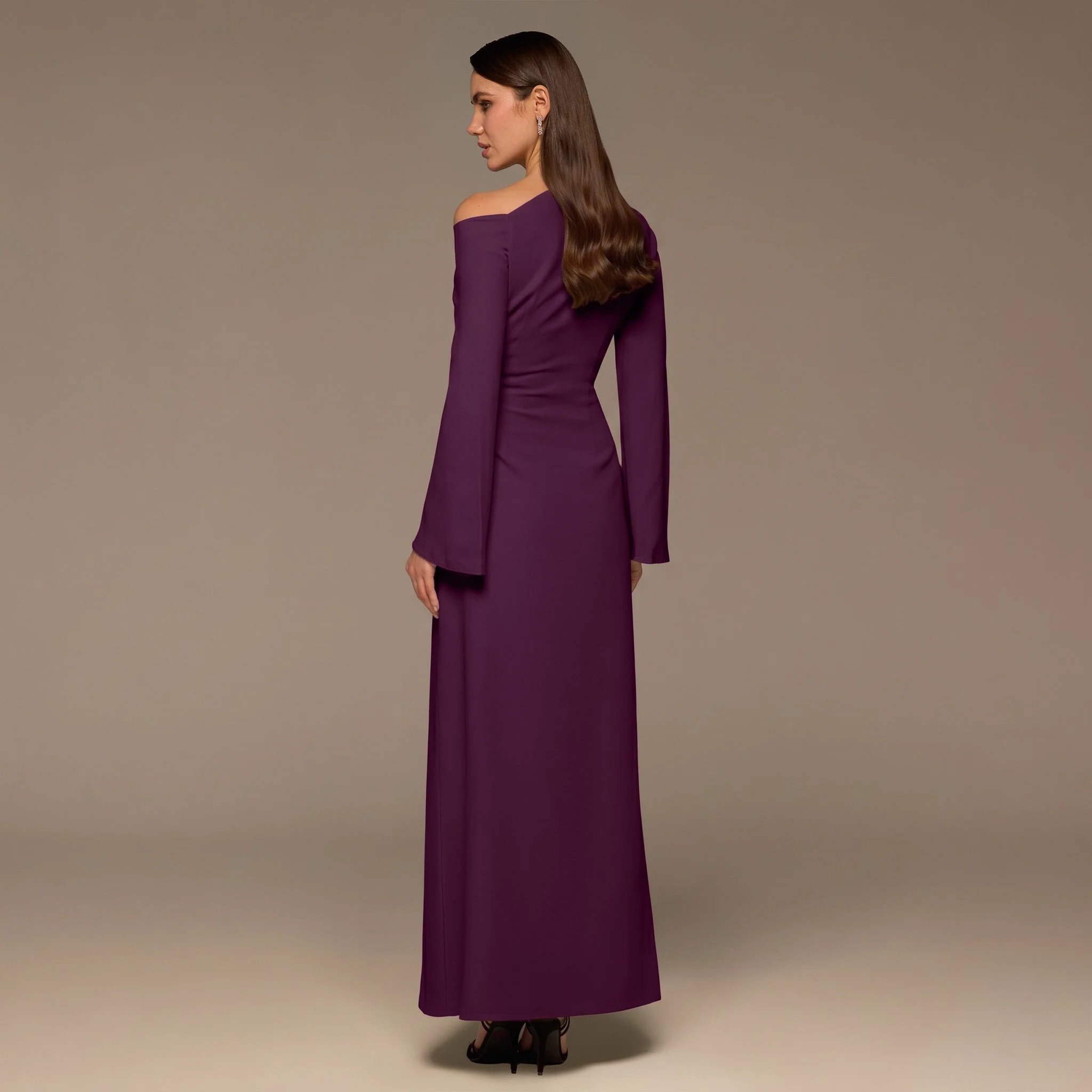 Plum Bare shoulder Crepe Maxi Dress - Image 4