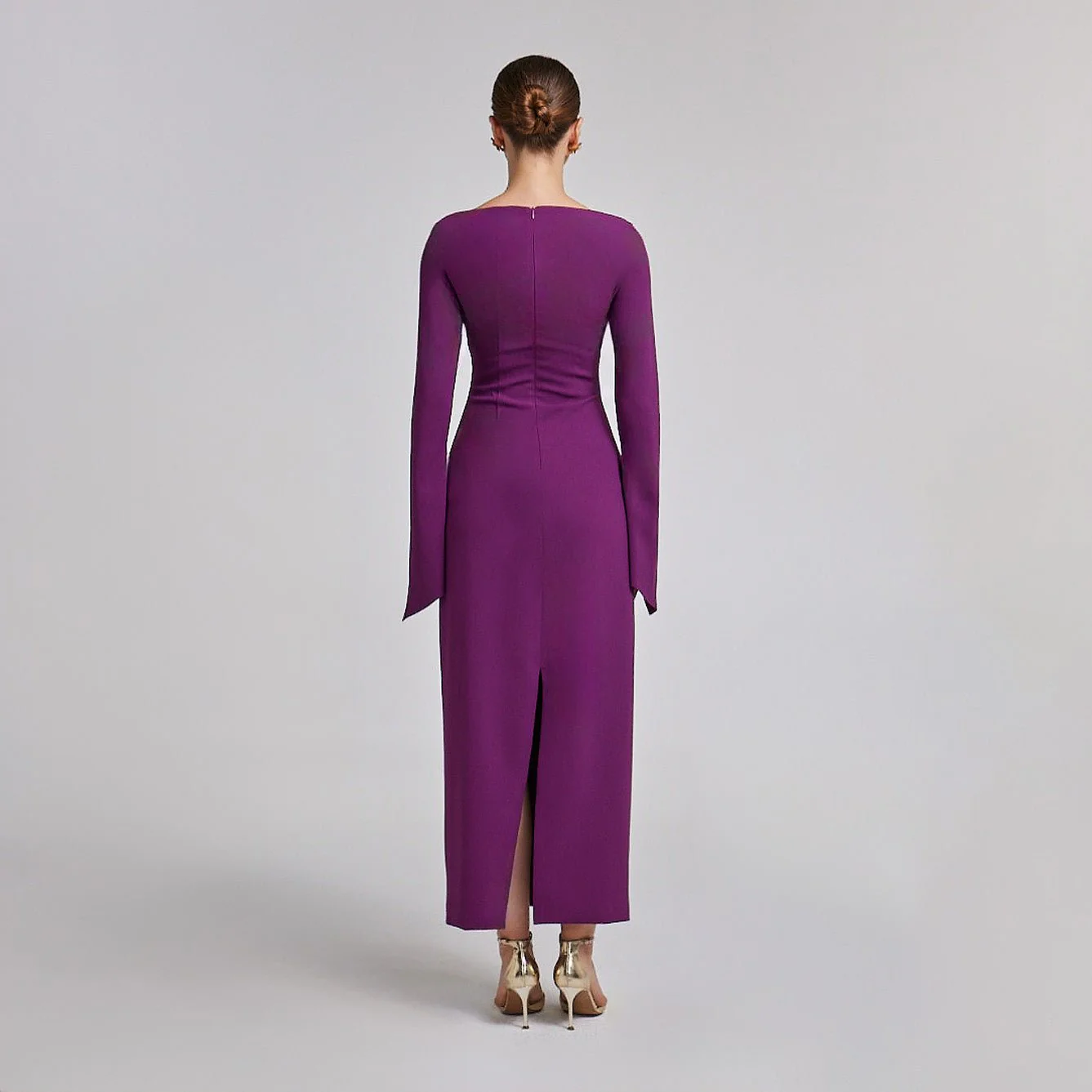 Purple Flared Long Sleeve Maxi Dress - Image 3