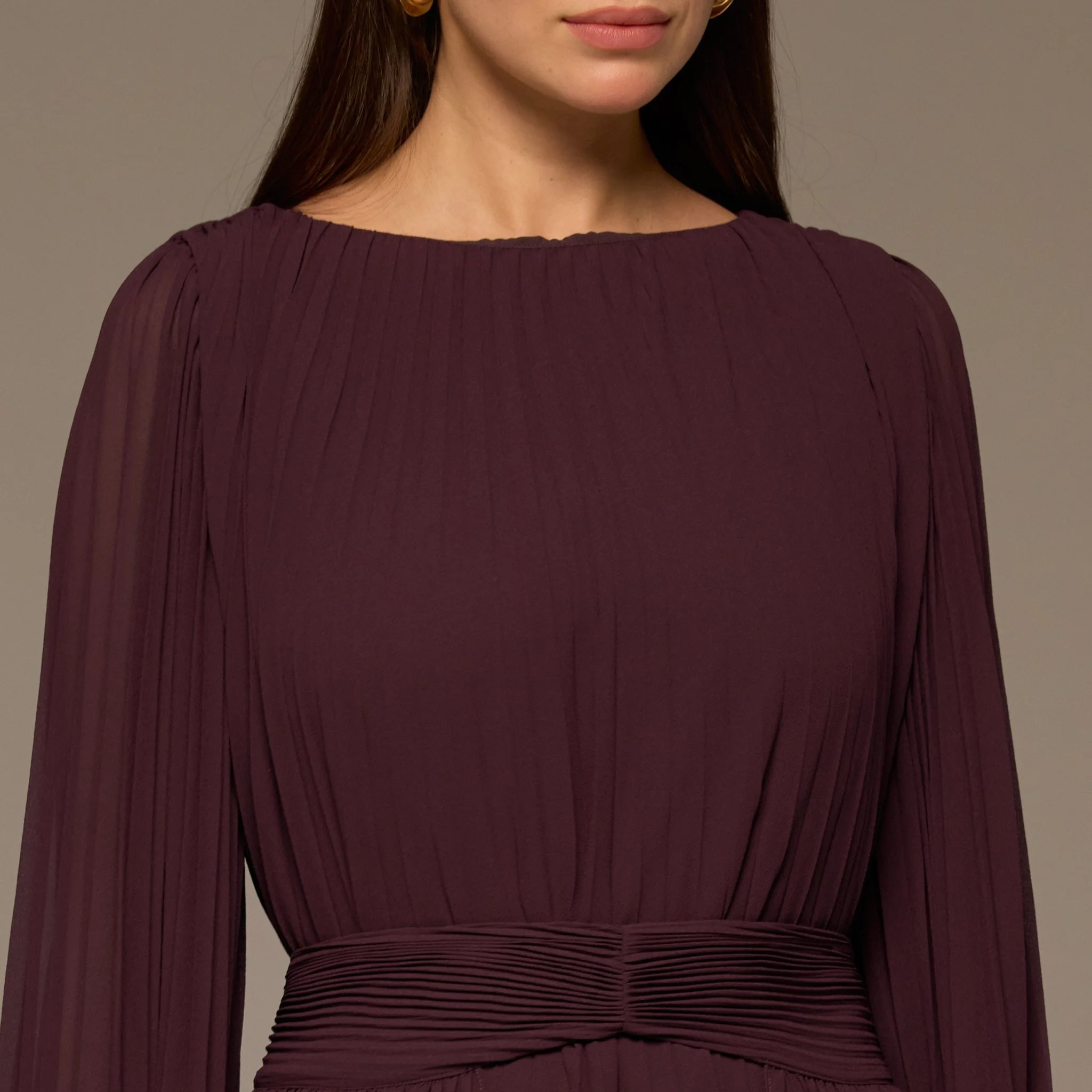 Purple Pleated Long Sleeve Chiffon Maxi Dress - Image 4
