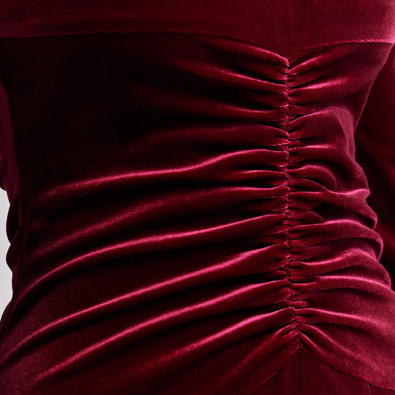 Red Velvet Gathered Waist Maxi Dress - Image 3
