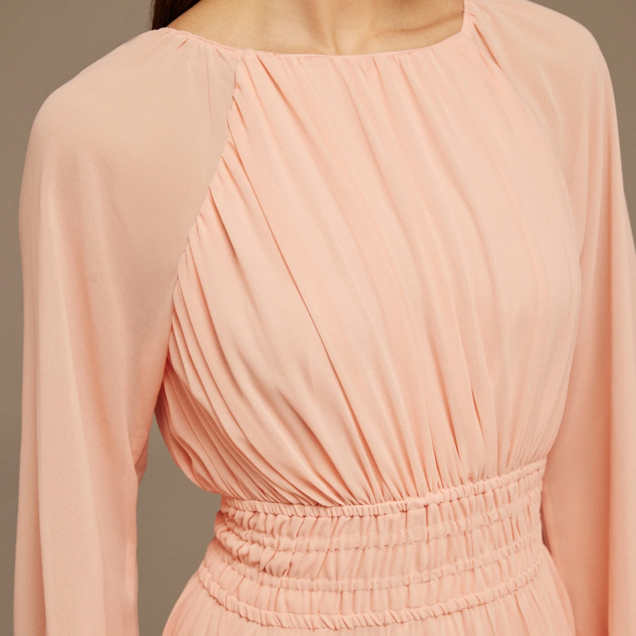 Pink Chiffon Pleated Midi Dress - Image 3