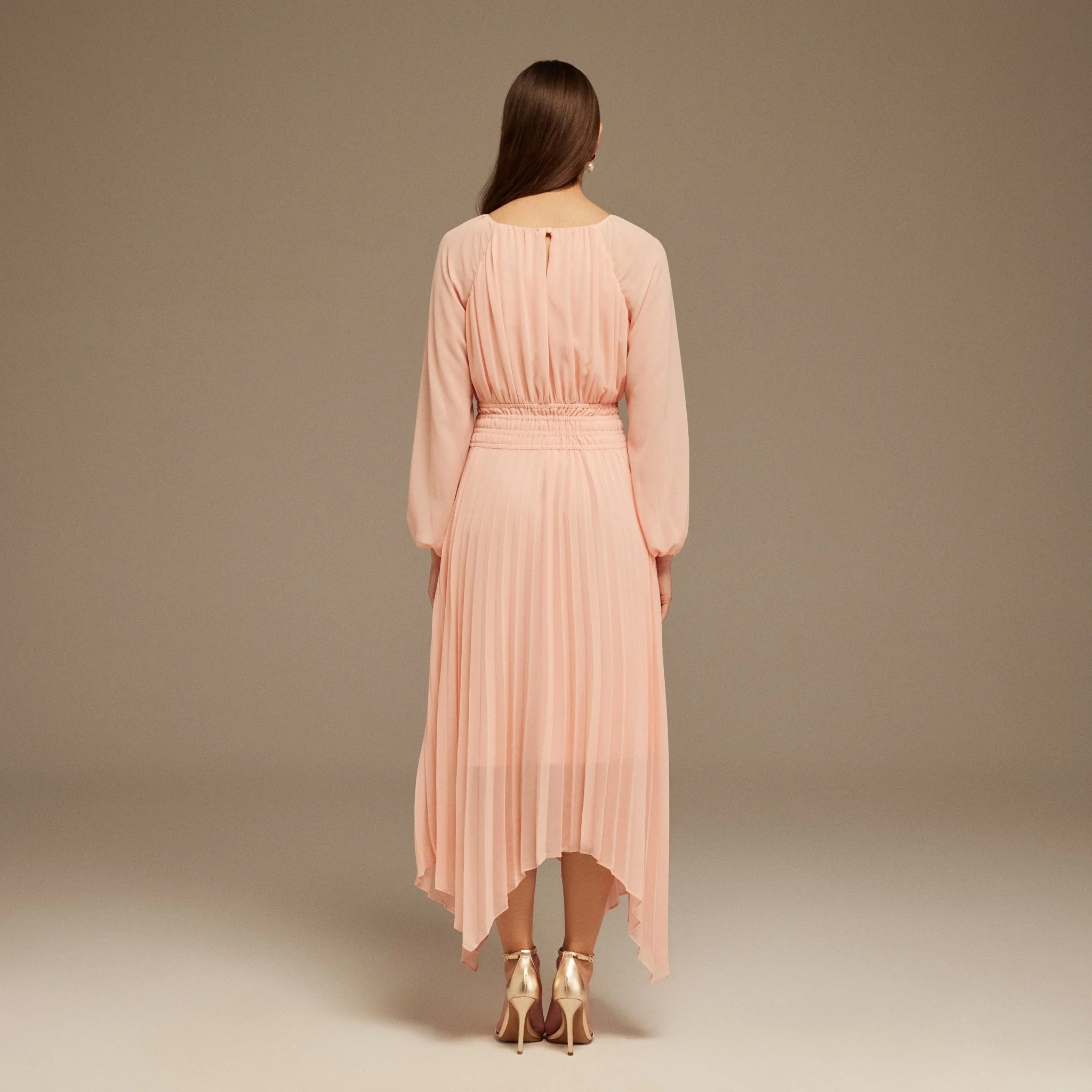 Pink Chiffon Pleated Midi Dress - Image 4
