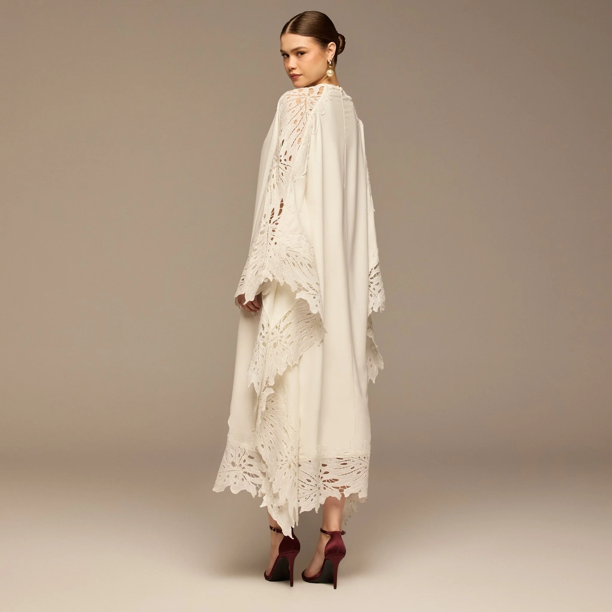 White Cut-Out Embroidered Crepe Maxi Dress - Image 5